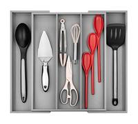 Purawood Kitchen Drawer Organizer - Expandable Utensil Drawer Organizer for Kitchen, Cutlery Tray & Silverware Organizer, 3-5 Slots - Bamboo Organizer for Utensils & Flatware (Grey)
