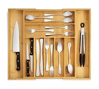 Purawood Rustic/Natural Bamboo Expandable Kitchen Drawer Organizer - 9 Slot Caddy with 9 Compartments (Natural)