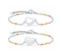 Purbeaut silver Heart Charm Bracelet Set with Colorful Beaded Chain, | Stainless Steel, Lobster Clasp, Open & Solid Heart, Adjustable Fit, Girls & Women