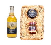 Purbeck Cider Premium Wicker Tray Gift Hamper | Dorset Blush Sweet Cider 4% ABV | Snowdonia Black Bomber Cheese | Stokes Chutney | Classic Wicker Presentation