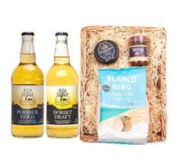 Purbeck Cider Premium Wicker Tray Gift Hamper | Dorset Draft Cider 5% ABV & Purbeck Gold Cider 4.8% ABV | Snowdonia Black Bomber Cheese | Stokes Chutney | Blanco Niño Tortilla Chips