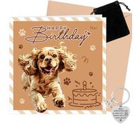 PURCAFT Cocker Spaniel Birthday Card Happy Birthday Crazy Cocker Spaniel Card With Envelopes Keychain Black Pouch Card for Dog Pet Lover Coworker Friends Family