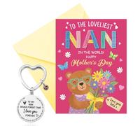 PURCAFT NaNa Mother's Day Card To The Loveliest Nan in the World With Envelopes Keychain Floral Bear Mum Card for Wife Grandma Grandmothers Mothers Day Greetings Gifts