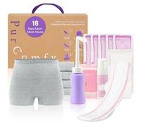 PurComfy 18 Pcs Postpartum Essentials Recovery Kit, Includes 5 Disposable Underwear, 24 Perineal Pad Liners, Perineal Care Foam, 5 Instant Ice Pads, Peri Bottle and 5 Postpartum Pads
