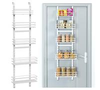 Purdaz Adjustable 5-Tier Over the Door Pantry Organizer, Spice Rack, Narrow Hanging Shelf for Kitchen Storage and Organization (White)