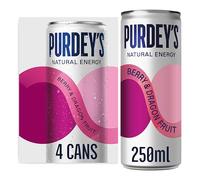 Purdey's Natural Energy Berry & Dragon Fruit 250ml Can (Pack of 4)