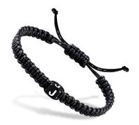 Purdvro Handmade Letter Initial Bracelets A M K for Women Men Teens Cross Bracelet Black Rope Braided Jewelry Jesus Christian Bracelets Gift, One Size, Polyester, no gemstone