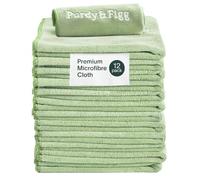 Purdy & Figg | Microfiber Cleaning Cloth | Super Soft, Streak-Free Multipurpose Polishing Cloth | Lint-Free, Scratch-Resistant, Super Absorbent & Reusable | Home & Kitchen | Pack of 12 | Green