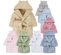 Purdy & Prince Personalised Baby Dressing Gown, Embrioderd Newborn Gift, hooded Childs dressing Gown, sizes from 0-4 Years (UK, Age, 0 Months, 6 Months, Caramel)