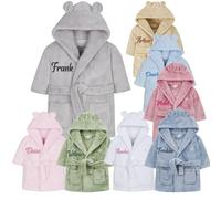 Purdy & Prince Personalised Baby Dressing Gown, Embrioderd Newborn Gift, hooded Childs dressing Gown, sizes from 0-4 Years (UK, Age, 6 Months, 12 Months, Grey)