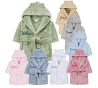 Purdy & Prince Personalised Baby Dressing Gown, Embrioderd Newborn Gift, hooded Childs dressing Gown, sizes from 0-4 Years (UK, Age, 0, 6 Months, Sage)