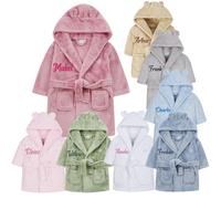 Purdy & Prince Personalised Baby Dressing Gown, Embrioderd Newborn Gift, hooded Childs dressing Gown, sizes from 0-4 Years (UK, Age, 6, 12 Months, Dusky Pink)