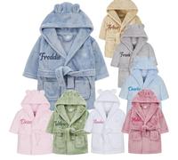 Purdy & Prince Personalised Baby Dressing Gown, Embrioderd Newborn Gift, hooded Childs dressing Gown, sizes from 0-4 Years (UK, Age, 18, 24 Months, Dusky Blue)