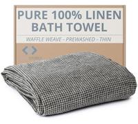 Pure 100% Linen Bath Towel - Quick Dry Towels for Travel Lightweight Waffle Towels for Bathroom 30 x 60-inch - Luxury Black-Natural Thin Hair Towel for Gym or Sauna - Sustainable Bath Sheet
