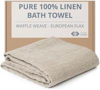 Pure 100% Linen Bath Towel - Stone-Washed 30 x 60 inch Soft Lightweight Travel Towel - Waffle Weave Quick Dry Beach Towel - Natural Flax Thin Towels for Bathroom Gym or Sauna - Sustainable Bath Sheet