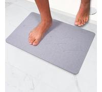 Pure 4Home Stone Bath Mat Non Slip & Anti Mould 60 x 39 cm | Quick Dry Diatomite Shower Drying Stone | Absorbent Diatomaceous Earth Pad | Bathroom Upgrades (3Rombos Gray)