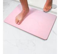 Pure 4Home Stone Bath Mat Non Slip & Anti Mould 60 x 39 cm | Quick Dry Diatomite Shower Drying Stone | Absorbent Diatomaceous Earth Pad | Bathroom Upgrades (Pink Waves)