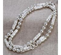 Pure 999 Fine Chain Men Dragon Head Column Bead Link Necklace -6mm, 48g,25.6inch