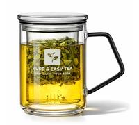 Pure And Easy Tea, Glass Tea Infuser Mug with Lid - Modern Borosilicate Filter Steeping Cup, Plastic-Free, Purest Brew for Loose Leaf Lovers, 400 mL/13.5 oz