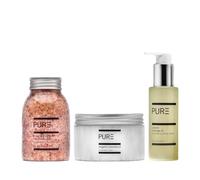 PURE Bare Essentials Skincare Kit (Unwind) - 3 in 1 PURE Gift Sets - Aromatic, Hydrating, Vegan Massage Oil, Coconut Oil and Himalayan Bath Salts