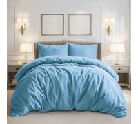 Pure Bedding Duvet Cover Queen Size - 3 Pieces Extra Soft Bedding Set, Includes 1 Duvet Cover 90x90 Inches with Zipper Closure & 2 Pillow Shams, Comforter Not Included, Sky Blue