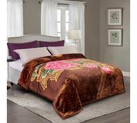 Pure Bedding Fleece King Size Blankets for Bed - Korean Mink Blanket - Soft Plush Cozy Fuzzy Luxury Microfiber, 5 LB, 2 Ply Reversible, 79x95 inches, Brown Floral