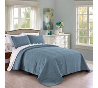 Pure Bedding King/California King Size Ash Blue Geometric Quilt Set - 3 Piece Includes 1 Quilt and 2 Shams, Soft Microfiber Lightweight Coverlet for All Season
