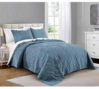 Pure Bedding Quilt Set Full/Queen Size Ash Blue - Oversized Bedspread - Soft Microfiber Coverlet for All Season - Includes 1 Quilt and 2 Shams, Ocean Star Pattern