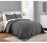 Pure Bedding Quilt Set Full/Queen Size Dark Grey - Oversized Bedspread - Soft Microfiber Coverlet for All Season - Includes 1 Quilt and 2 Shams, Ocean Star Pattern