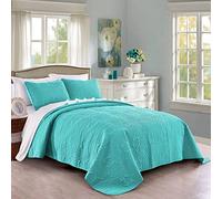 Pure Bedding Quilt Set King/Cal King/California King Size Aqua - Oversized Bedspread - Soft Microfiber Lightweight Coverlet for All Season - 3 Piece Includes 1 Quilt and 2 Shams, Geometric Pattern