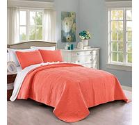 Pure Bedding Quilt Set King/California King Size Coral - Oversized Bedspread - Soft Microfiber Lightweight Coverlet for All Season - 3 Piece Includes 1 Quilt and 2 Shams, Geometric Pattern