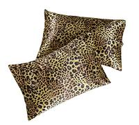 Pure Bedding Satin Pillowcase 2 Pack - Queen Size (20"x30", Gold Leopard) - Silky Pillow Cases for Hair and Skin - Satin Pillow Covers with Envelope Closure - Extra Soft Premium Microfiber