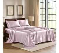 Pure Bedding Satin Sheets Queen [4-Piece, Champagne Pink] Hotel Luxury Silky Bed Sheets - Extra Soft 1800 Microfiber Sheet Set, Wrinkle, Fade, Deep Pocket Fitted Sheet, Flat Sheet, Pillow Cases
