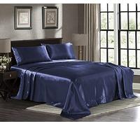Pure Bedding Satin Sheets Queen [4-Piece Stain Resistant - Deep Pocket Fitted Sheet, Flat Sheet and Pillow Cases