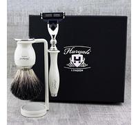 Pure Black Badger Brush & Triple Edge cartridge replaceable head Razor,Stand