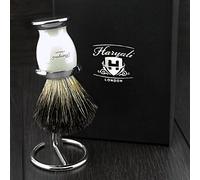 Pure Black Badger Hair Shaving Brush with Ivory & Metal Base for Men's & Stainless Steel Brush/Holder Chrome Finish.