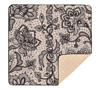 Pure Black Hollow Flower Lace Cute Foldable Baby Playmat for Indoor Outdoor Water Resistant Baby Crawling Mat for Babies Infants Toddlers, 50'' x 50''