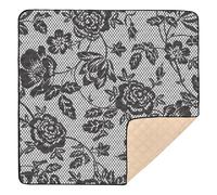 Pure Black Hollow Rose Lace Soft Foam Baby Play Mat for Indoor Outdoor Non-Toxic Baby Kick Crawling Mat for Babies Infants Toddlers, 50'' x 50''