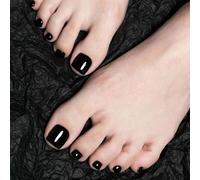 Pure Black Press on Toenails Short Square French Tip Glossy Finish - 24Pcs Full Cover Stick on False Toe Nails with 12 Sizes Easy DIY Nail Art Set for Women Girls All Season Pedicure Decorations