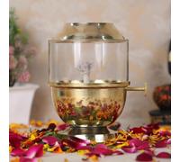 Pure Brass Akhand Jyot Diya with Borosilicate Glass Cover - Big Size Adjustable Wick Lever 250ml Oil Capacity 48-Hour Burn Time Authentic Oil Lamp for Prayer and Meditation - Gold