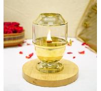 Pure Brass Akhand Jyot Diya with Glass Cover & Small Wick - 250ml Capacity