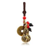 Pure Brass Hollow Gourd Car Keychain, Feng Shui Five Emperors Copper Money Key Chain Pendant, Zhaocai Town House Lucky Coins Amulet for Chinese New Year Decorations Gifts (red_style)