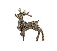 Pure Brass Miniature Deer Statue for Tabletop Display with Vivid Handmade Lines and Stable Solid Structure (left)