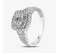 Pure Brilliance 18ct White Gold 1.00ct Diamond Shouldered Cushion Cluster Ring THR15868-100 L