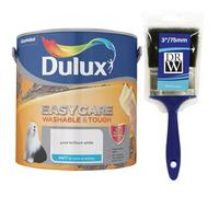 Pure Brilliant White Dulux Easycare Matt Emulsion Paint 2.5L + 3" Emulsion Paint Brush - Washable & Stain Resistant, Durable Matt Finish, Quick Dry, Low Odour Interior Wall & Ceiling Paint
