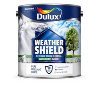Pure Brilliant White Weathershield Quick Dry Exterior Satin Paint 2.5L | Exterior Wood and Metal Paint | Mid Sheen Weatherproof Finish | Outdoor Satin Paint for Doors Gates Railings and Window Frames