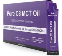 Pure C8 MCT Oil Sachets - Boosts Ketones 4X Versus Other MCTs - Highest 99%+ Purity - 100% Coconut Sourced - Lab Tested Purity - Box of 15 X 15 ml MCT Oil Travel Sachets - Ketosource