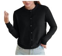 Pure Cardigan Twin Sets for Women Round Neck Long Sleeve Button Down Soft & Warm Sweater (Black, One Size)