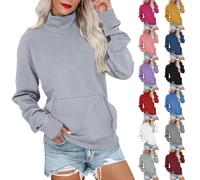 Pure Cashmere Jumpers Womens Mock Neck Sweatshirt Hehuo Oversized Solid Color Warm Turtleneck Comfortable Soft Long Sleeve Jumper Top Outwear Casual Pullover Hoody With Pocket Dark Gray