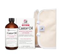Pure Castor Oil Pack Kit, Large Hexane-Free Cold-Pressed in Glass Bottle with Adjustable Reusable Organic Cotton Wrap for Detox and Wellness (1 of Each) by M3 Naturals